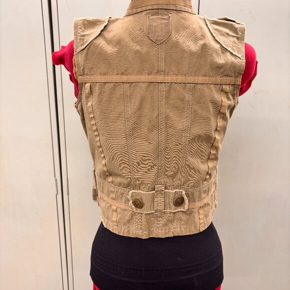 Khaki Utilitarian Army Military Look Vest by Nitrogen Size S Distressed - Picture 9 of 15
